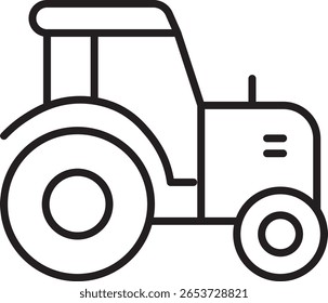 Trator esboço agricultura veículo grande roda traseira pequena roda dianteira simples linha preta desenho equipamento rural máquina agrícola estilo mínimo isolado no transporte branco