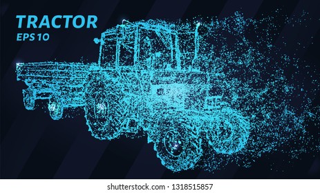 Tractor of particles on a dark background. Tractor of circles and points