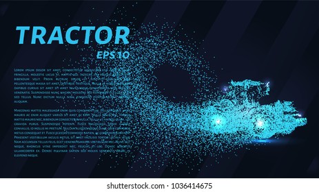 Tractor of the particles. Tractor with trailer consists of dots and circles. Vector illustration