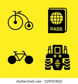 tractor, passport, bicycle and bicycle vector icon set. Sample icons set for web and graphic design