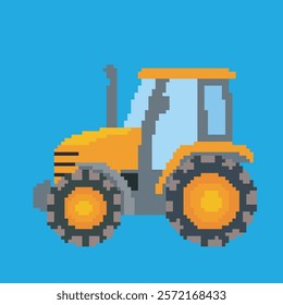 Tractor pixel art, vector illustration on isolated background.