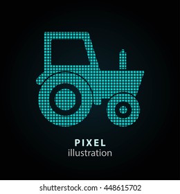 Tractor - pixel icon. Vector Illustration. Design logo element. Isolated on black background. It is easy to change to any color.