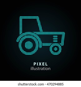 Tractor - pixel icon. Vector Illustration. Design logo element. Isolated on black background. It is easy to change to any color.
