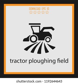 tractor ploughing field vector icon