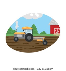 Tractor plowing up field on spring day