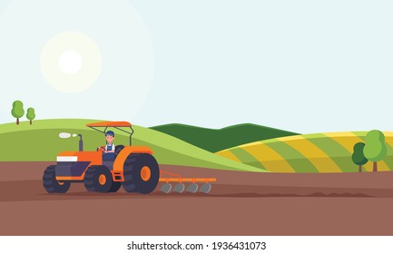 Tractor plowing a field for planting crops. Agriculture