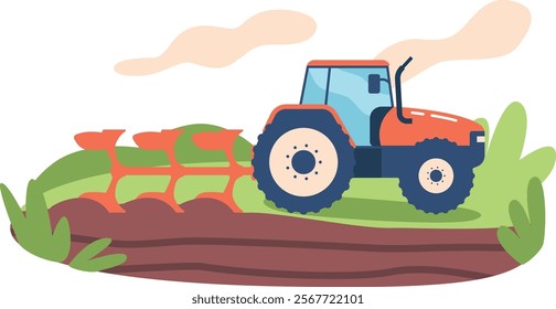 Tractor plowing field vector illustration