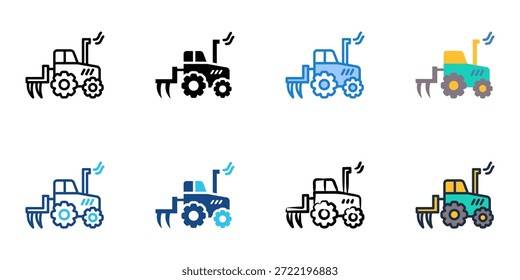 Los iconos de arado del tractor establecen una colección de estilo múltiple. Trazo editable 
