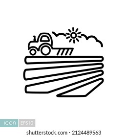 The tractor plows the field before sowing icon. Spring or autumn field work. Agriculture sign. Graph symbol for your web site design, logo, app, UI. Vector illustration, EPS10.