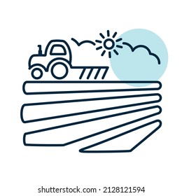 The tractor plows the field before sowing isolated icon. Spring or autumn field work. Agriculture sign. Graph symbol for your web site design, logo, app, UI. Vector illustration, EPS10.