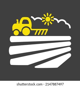 The tractor plows the field before sowing glyph icon. Spring or autumn field work. Agriculture sign. Graph symbol for your web site design, logo, app, UI. Vector illustration, EPS10.