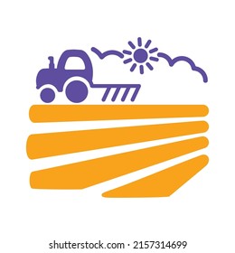 The tractor plows the field before sowing glyph icon. Spring or autumn field work. Agriculture sign. Graph symbol for your web site design, logo, app, UI. Vector illustration, EPS10.