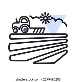 The Tractor Plows The Field Before Sowing Isolated Icon. Spring Or Autumn Field Work. Agriculture Sign. Graph Symbol For Your Web Site Design, Logo, App, UI. Vector Illustration, EPS10.