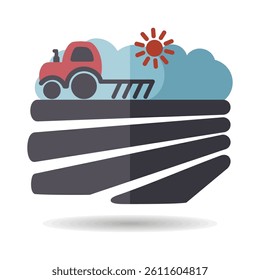 The tractor plows the field before sowing isolated icon. Spring or autumn field work. Agriculture sign. Graph symbol for your web site design, logo, app, UI. Vector illustration, EPS10.