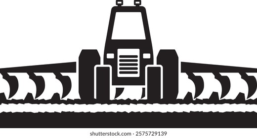 Tractor plows fields on the farm – vector illustration