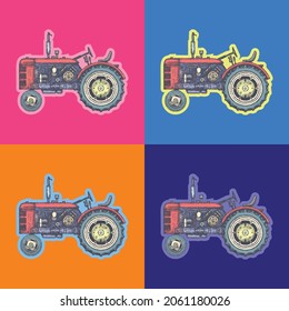 Tractor Pop Art Style Andy Warhol style Vector illustration