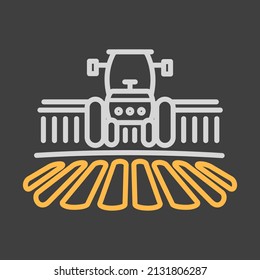 Der Traktor verarbeitet die Erde als Landschaftssymbol. Agrarzeichen. Graph Symbol für Ihr Web-Site-Design, Logo, App, UI. Vektorgrafik, EPS10.