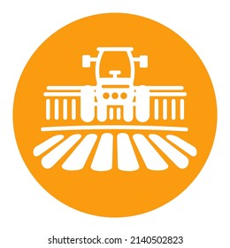 Tractor processes the earth a rural landscape vector glyph icon. Agriculture sign. Graph symbol for your web site design, logo, app, UI. Vector illustration, EPS10.