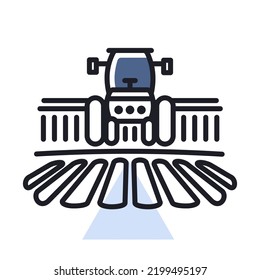 Tractor processes the earth a rural landscape vector icon. Agriculture sign. Graph symbol for your web site design, logo, app, UI. Vector illustration, EPS10.