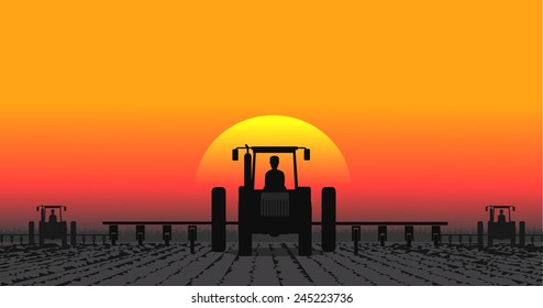 tractor processes the earth a rural landscape
