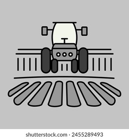 Tractor procesa la tierra como un ícono de Vector aislado de paisaje rural. Señal de agricultura. Símbolo gráfico para el diseño de su Sitio web, logotipo, App, UI. Ilustración vectorial, EPS10.