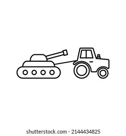  tractor pullling tank icon vector Ukrainian war