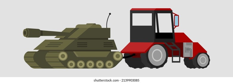 Un tractor saca un tanque, meme ucraniano. Ucraniano en guerra. Ilustración del vector sobre fondo blanco
