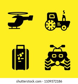 tractor, quad, helicopter and bag for travel vector icon set. Sample icons set for web and graphic design
