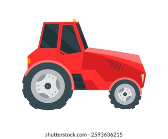 Tractor ready to plowing the field in rural or countryside land. Farm life, equipment for soil cultivation. Vector cartoon illustration