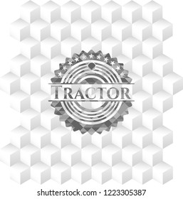 Tractor realistic grey emblem with cube white background