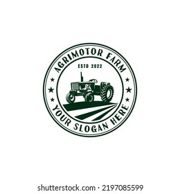tractor rental logo. agricultural tractor machine logo. farming machine logo design template