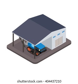 Tractor for repairs at the garage - vector illustration