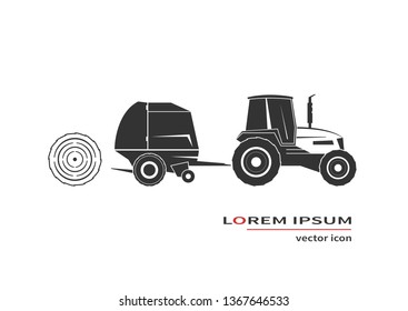 Tractor And Round Baler. Vector Illustration.