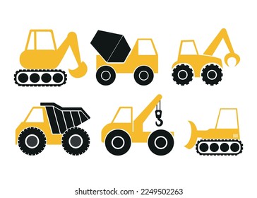 tractor set construction machinery icons vector illustration isolated