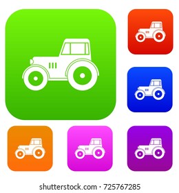 Tractor set icon color in flat style isolated on white. Collection sings vector illustration