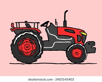 Tractor side view outline. Vector illustration.