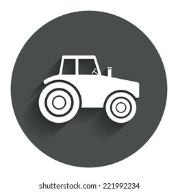 Tractor sign icon. Agricultural industry symbol. Circle flat button with shadow. Modern UI website navigation. Vector