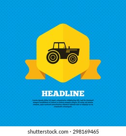 Tractor sign icon. Agricultural industry symbol. Yellow label tag. Circles seamless pattern on back. Vector