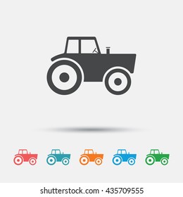 Tractor sign icon. Agricultural industry symbol. Graphic element on white background. Colour clean flat tractor icons. Vector