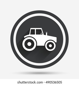 Tractor sign icon. Agricultural industry symbol. Circle flat button with shadow and border. Vector