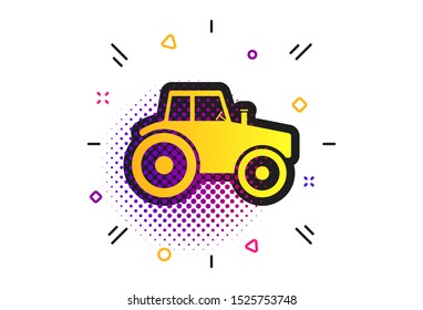 Tractor sign icon. Halftone dots pattern. Agricultural industry symbol. Classic flat tractor icon. Vector