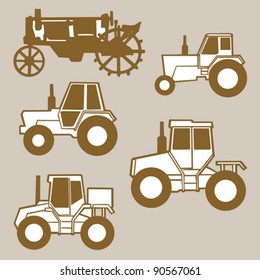 tractor silhouette on brown background, vector illustration