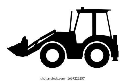Tractor silhouette on a white background. Vector illustration.