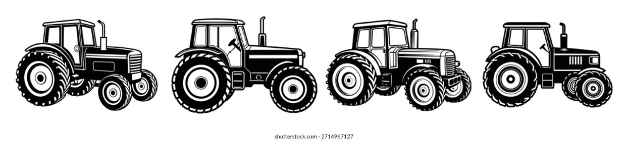 Silueta del tractor sobre fondo blanco Paquete 