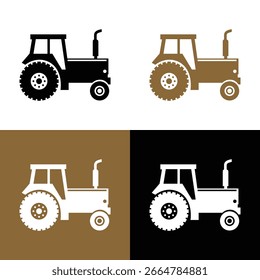 Traktor Silhouette Vektor Set in schwarz, weich braun und weiß auf weißem, schwarz-weich braunem Hintergrund
