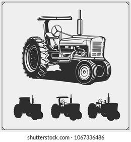 Tractor silhouettes set. Vector illustration.