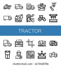 iconos sencillos del tractor. Contiene iconos tales como camión de carga, coche de carga, maquinaria, granja de ovejas, tractor, Séder, Planter, Agricultor, Crop, Agricultura, puede ser usado para web, móvil y logotipo