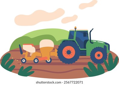 Tractor sowing seeds field vector illustration