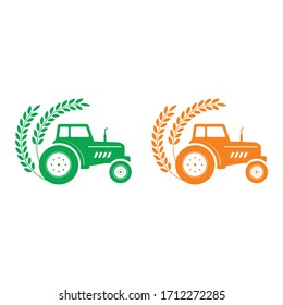 tractor and spike symbol in white background. agriculture concept