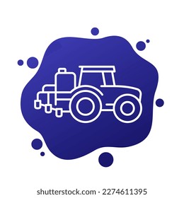 tractor with sprayer line icon, vector